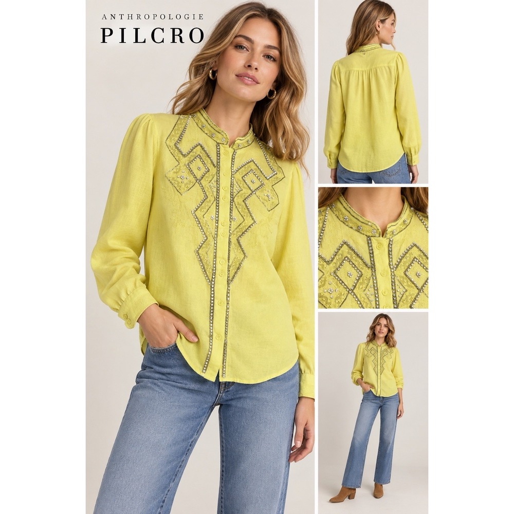 Pilcro Nayeli Beaded Buttondown Shirt Small Anthropologie Western Cowgirl